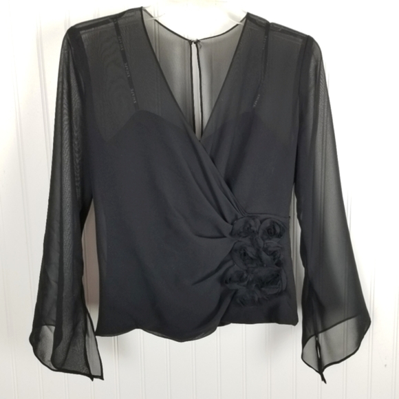 Xscape Joanna Chen Corset Top Sheer Sleeves Boning Black Size 4 Petite Mobwife - Picture 11 of 11